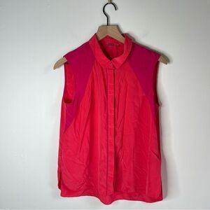 Elie Tahari Sleeveless Button Down Shirt Silk size Medium Pink Tank Top